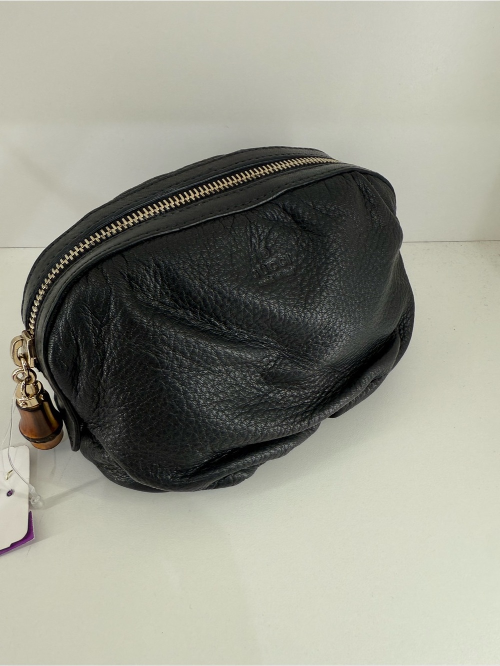 Gucci Bamboo Pull Small Pebbled Leather Pouch Bag